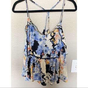 NWOT O’Neill Blue Floral Strap Ruffle Tank